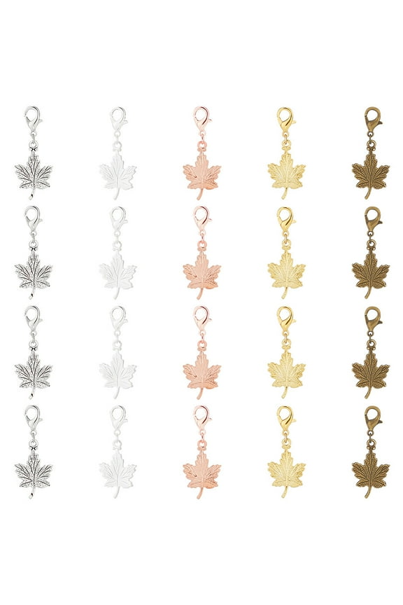 1box 20pcs Maple Leaf Alloy Pendants Decorations set Alloy Lobster Clasp Clip-on Charm for Keychain Purse Backpack Ornament Mixed color 35mm 5 colors 4pcs/color 20pcs
