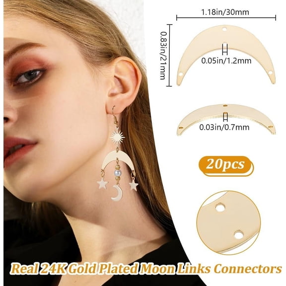 1box 20pcs Rack Plating Brass Chandelier Components Links Long-Lasting Cadmium Free & Lead Free Crescent Moon/Double Horn golden 30x21x0.7mm Hole: 1.2mm