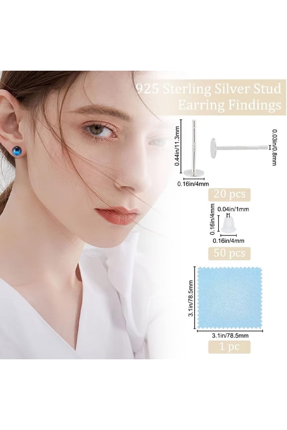 1box 20pcs/box Earring Cabochon Settings Blank Stud Earring Bezel Post with 50pcs Plastic Ear Nuts for Stud Earrings Jewelry Making(Tray: 4mm)