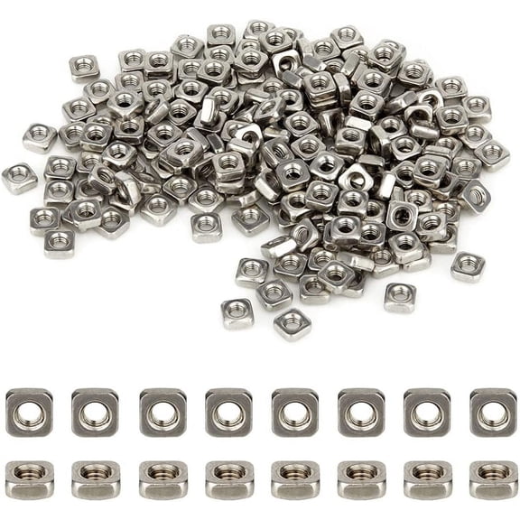1box 220Pcs 304 Stainless Steel Nuts Square M3 Nut Stainless Steel Color 5.4x5.4x2.3mm Hole: 2.5mm