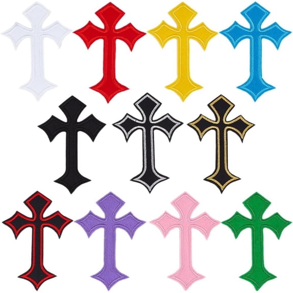 1box 22pcs Cross Patches Iron on Multicolors Adhesive Embroidered Patches Vintage Colorful Sew on Patch Sewing Craft Decoration Applique Embellishment for Clothes Jacket Jeans Hats Shoes Bags