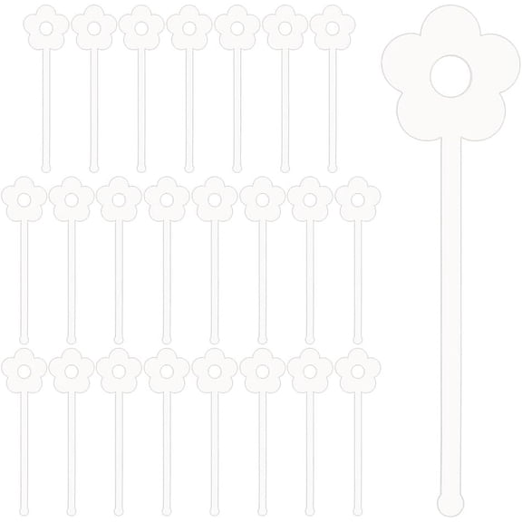 1box 24 Pcs 6 Inch Acrylic Cocktail Swizzle Stick Clear Flower Acrylic Drink Stirrers Bar Drinks Mixing Rod Cocktail Garnish Sticks for Wedding Birthday Party Bridal Shower