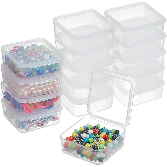 1box 24 pack Square Frosted Clear Plastic Bead Storage Containers box Case with Lids for Small - Items Pills Herbs Tiny Bead Jewerlry Findings 1.53 x 1.53 x 0.63 Inches (3.9 x 3.9 x 1.6cm)