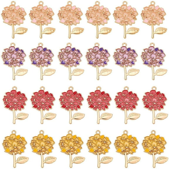 1box 24 pcs 4 colors Resin Flower Pendants Rose Alloy Enamel Dangle for Valentine's Day Mother's Day Necklace Bracelet Jewelry Making