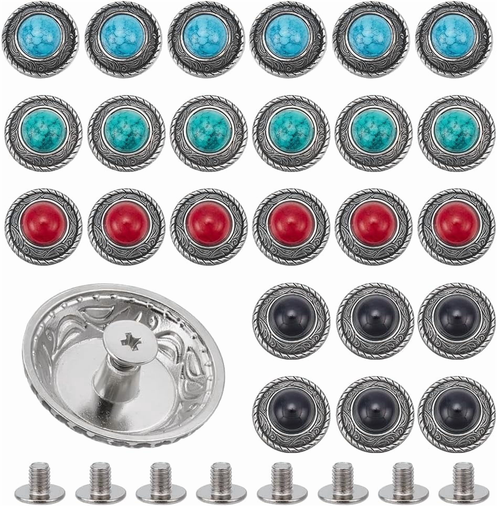 Color Match Rivets 1box 24 sets 4 colors Zinc Alloy Decorative Rivets with Turquoise and ...