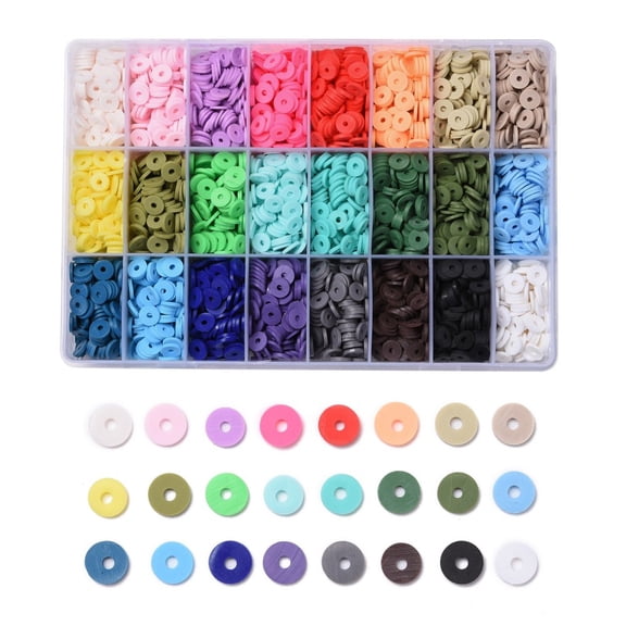 1box 240G 24 colors Handmade Polymer Clay Beads Heishi Beads for Jewelry Crafts Supplies Disc/Flat Round Mixed color 8x1mm Hole: 2mm 10g/color