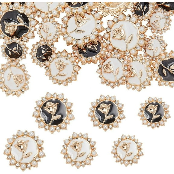1box 24Pcs Vintage Rose Button 6 Styles Enamel Rhinestone Pearl Buttons Round Flower Button for Sewing Clothing Coats Suit Uniform Blazer Jacket Buttons for Women Dress Coat Suit Cardigan Round 1 DIY