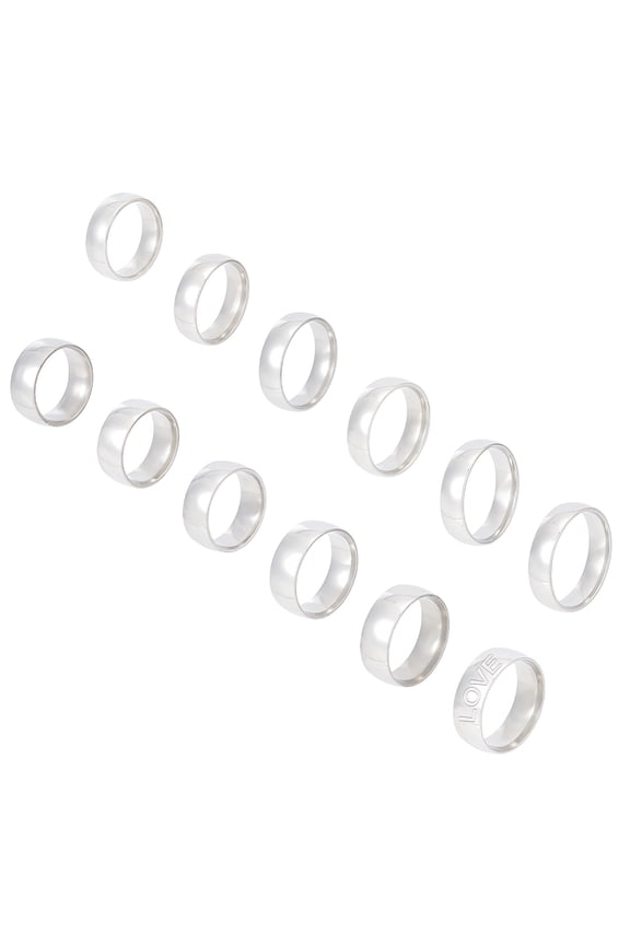 1box 24pcs 12 Size Stainless Steel Simple Plain Band Rings set for Women Stainless Steel color Inner Diameter: 16~20.9mm 2pcs/size Stainless Steel