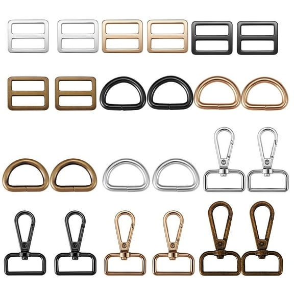 1box 24pcs 12 style Iron D Rings Alloy Slider Buckles & Swivel Clasps Mixed color 2pcs/style
