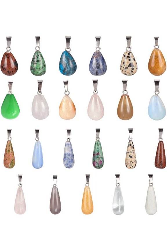 1box 24pcs 2 Size Drop Stone Pendants Charms DOP Beads Pendants Quartz Charms for Necklace Jewelry Making