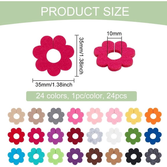 1box 24pcs 24 colors Felt Wine Glass Flower Mixed color 35x35x10mm 1pc/color