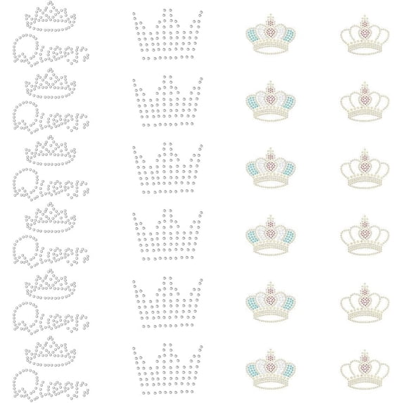 1box 24pcs 4 style Crown Iron on Rhinestone Decals Glitter Hotfix Rhinestone Iron-on Transfers Crown Pattern Glitter Hotfix Sparkle Decals for Cloth Dress Decor 1~2.3 inch