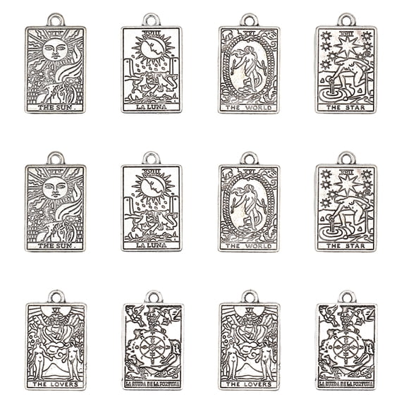 1box 24pcs 6styles Tarot Card Printed Acrylic Pendants Rectangle with Tarot Pattern Pendants Tarot Card Necklace for Bracelets Necklaces Crafts Jewelry Making