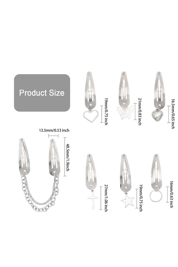 1box 24pcs 7 style Iron Snap Hair Clips with Iron for Mixed Shapes 62~190mm
