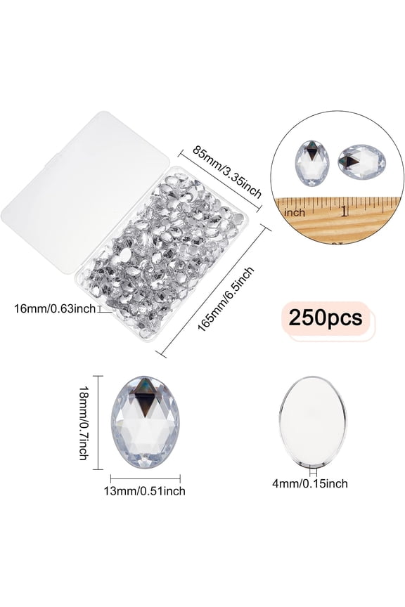 1box 250 pcs 18x13mm Flat Back Oval Acrylic Rhinestone Gems with Container Clear Oval Crystals Bling Jewels Acrylic Jewels Embelishments for Costume Making Cosplay Jewels Crafts