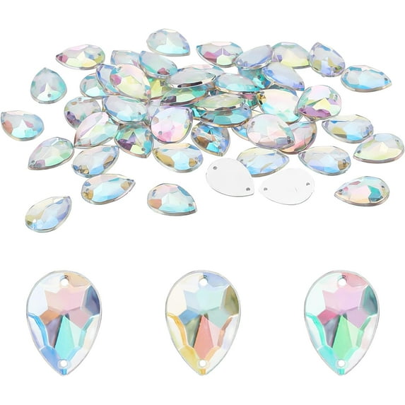 250Pcs Teardrop Shape Acrylic Sew Rhinestone 18x13x3mm AB Color Crystals Bling Beads with Sew Hole Large Flat Back Crystals Jewels for Costume Making Cosplay