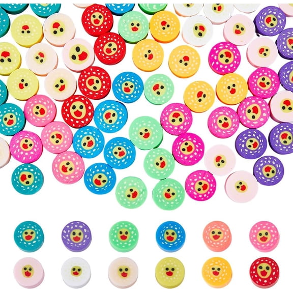 1box 260Pcs 13 Colors Polymer Clay Bead Colorful Flat Round Beads Cartoon Loose Bead with Duck Pattern for DIY Jewelry Making Hole: 1.6mm