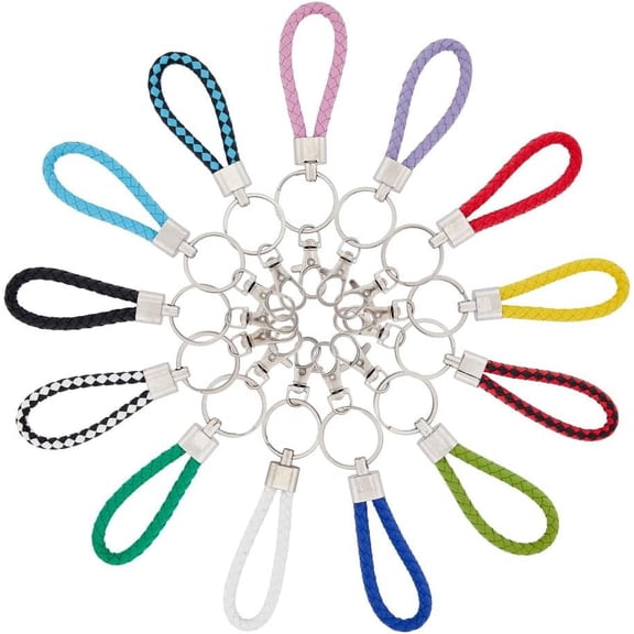 1box 26pcs 13 colors PU Leather Ornament Lanyard Strap Keychain with Alloy Lobster Clasp Mixed color 14.2cm 2pcs/color