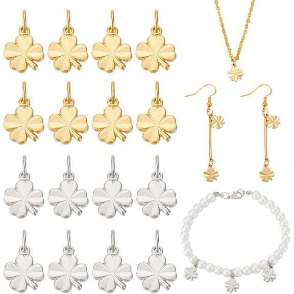 1box 28 PCS Gold Plated Four Leaf Clover Pendant Platinum Plated Good Luck Charm Necklace 11x9x1mm for Jewelry Bracelet and DIY Projects Festival Gift 1box