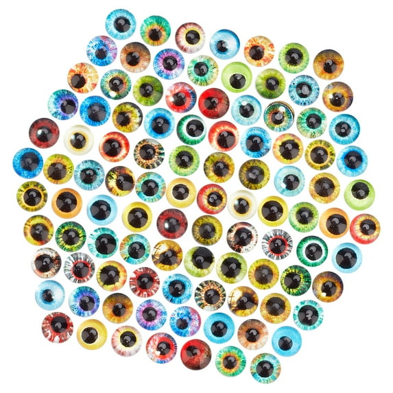 1box 2Bags Flat Back Glass Cabochons Dome/Half Round with Dragon Eye Pattern Mixed Color 6x3.5mm 2pcs/color 50 colors 100pcs/bag