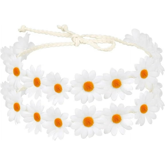1box 2pcs Daisy Flower Crown Headbands Floral Boho Crown White Hair Wreath Headbands Adjustable Headpiece Hair Accessories for Women Bridal Prom Wedding Party