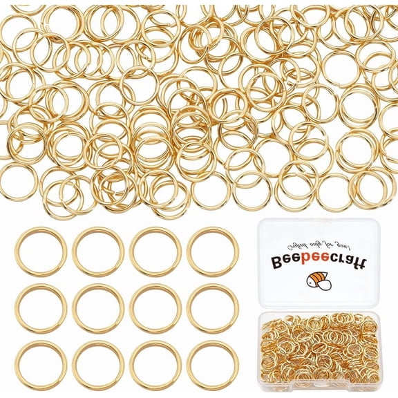 1box 300Pcs Open Jump Rings 24K Gold Plated Round Rings 9mm 304 Stainless Steel Split Rings for Jewelry Making Repairing Supplies with Storage Box 0.35in White