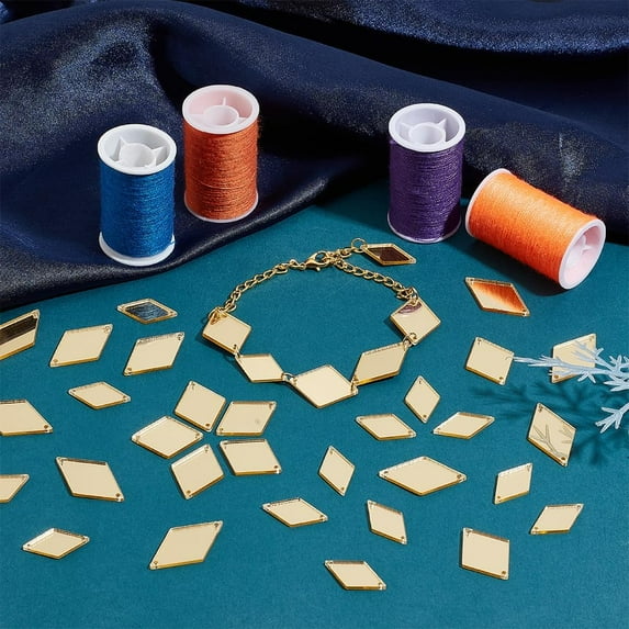 1box 300pcs 3 styles Rhombus Acrylic Mirror Sew on Rhinestone golden 17.5~23.5x9.5~14.5x1mm Hole: 1mm 100pcs/style