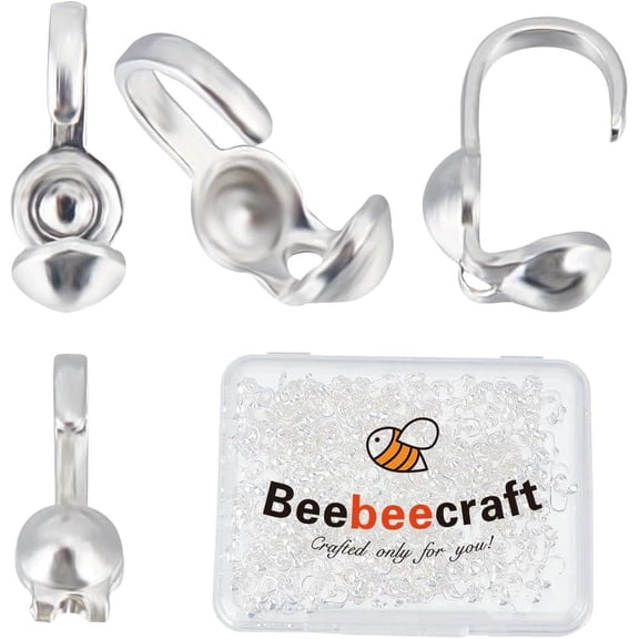 1box 300pcs Brass Bead Tips Calotte Ends Clamshell Knot Cover 925 Sterling Silver Plated 7x4x3.5mm Inner Diameter: 2mm