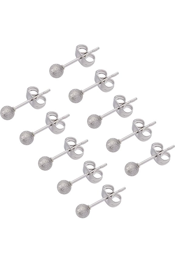 1box 304 Stainless Steel Ear Studs Hypoallergenic Earrings Textured with Ear Nuts Round Stainless Steel color 16x4mm Pin: 0.7mm 20pairs/box