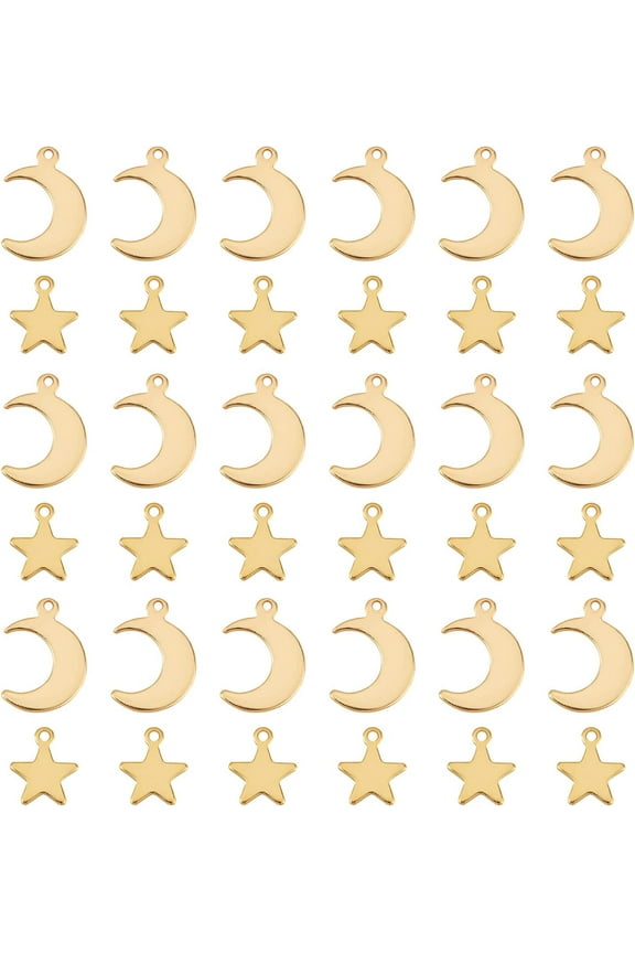 1box 304 Stainless Steel & Pendants Star/Moon Golden 11.5~16x9.5~11x0.9~1mm Hole: 1.4mm 40pcs/box