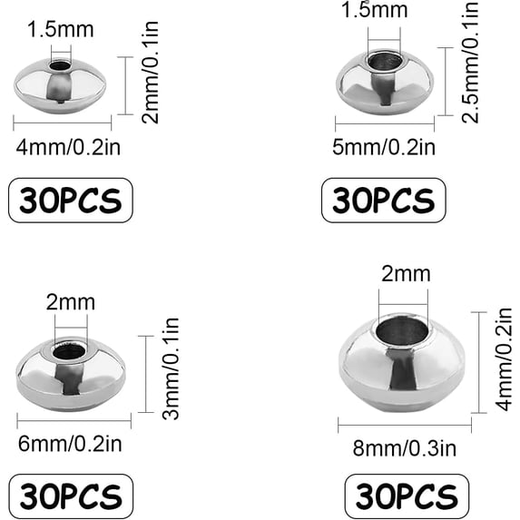 1box 304 Stainless Steel Spacer Beads Rondelle Stainless Steel color 120pcs/box