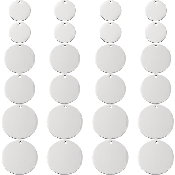 1box 30Pcs 3 Styles 201 Stainless Steel Mirror Polished Finish Stamping Blank Tag Pendants Flat Round 18~29.5x1mm Hole: 1.8~2mm 10pcs/style