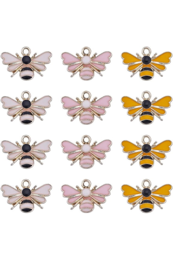 1box 30pcs 3 colors Alloy Enamel Pendants Bee Charm Golden 15x22.5x2mm Hole: 2mm 10pcs/color