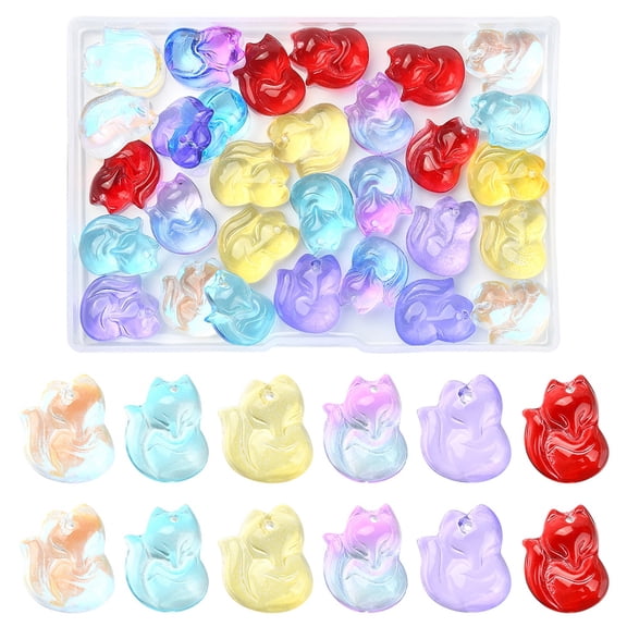 1box 30pcs 6 colors Transparent Spray Painted Glass Pendants Fox Mixed color 18x14x7mm Hole: 1mm 5pcs/color