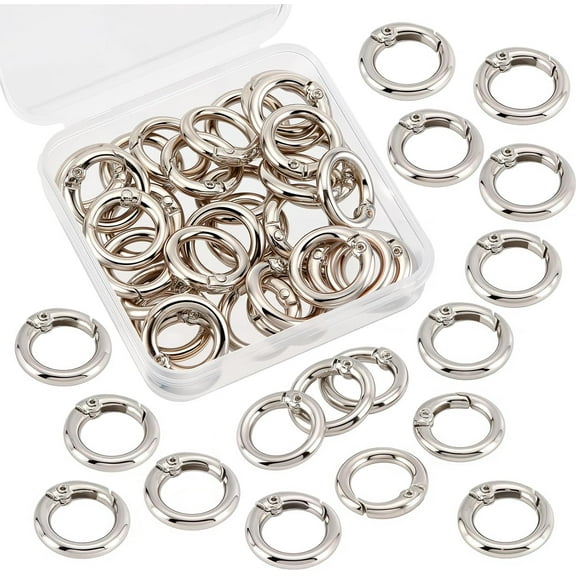 1box 32pcs Spring O Rings Silver Round Carabiner Clip Split Zinc Alloy Snap Hooks Metal Clamp Clasp Keyrings Buckle Trigger for bag Purse Handbag Strap Craft Accessory 20MM