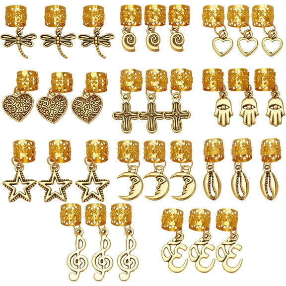 1box 33pcs 11 styles Alloy Hair Braid Hair Clips Dreadlock Braid Accessories for Women and Dragonfly & Cross & Heart Mixed Patterns 20.5~37mm Hole: 8mm : 12~29x7~17x1.5~2mm 3pcs/style