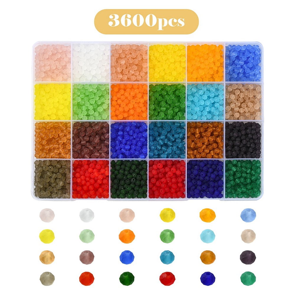 1box 3600pcs 24 colors Transparent Glass Beads Strands Faceted Frosted Round Mixed color 4mm Hole: 1mm 150pcs/color