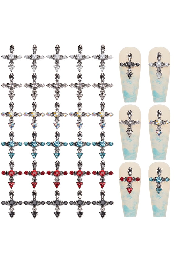 1box 36pcs Nail Charms 3D Luxury Nail Gems set 6 colors Rhinestone Metal Alloy Flat Gothic Vintage Punk Studs Decor for Women Nail Art DIY Crafts Jewelry Christmas Decor Cellphone Alloy+Rhinestone