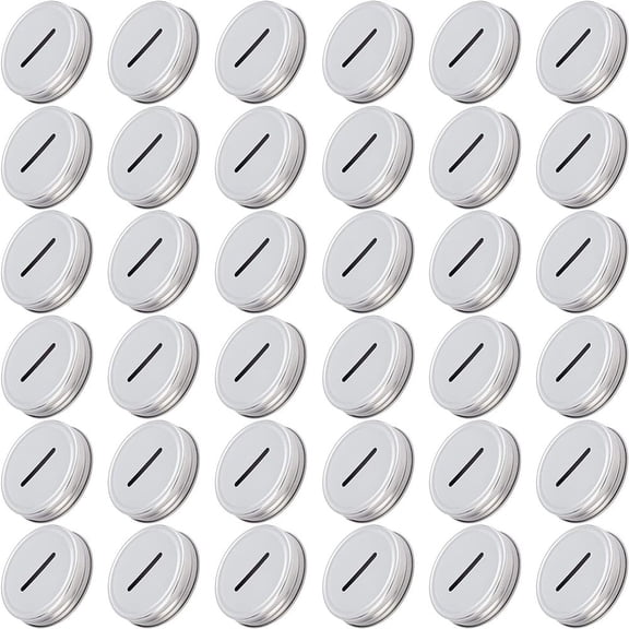 1box 36pcs Tinplate Coin Slot Bank Lids Mason Jar Lid Silver 72x14mm Hole: 35x4mm Inner Diameter: 68mm Iron