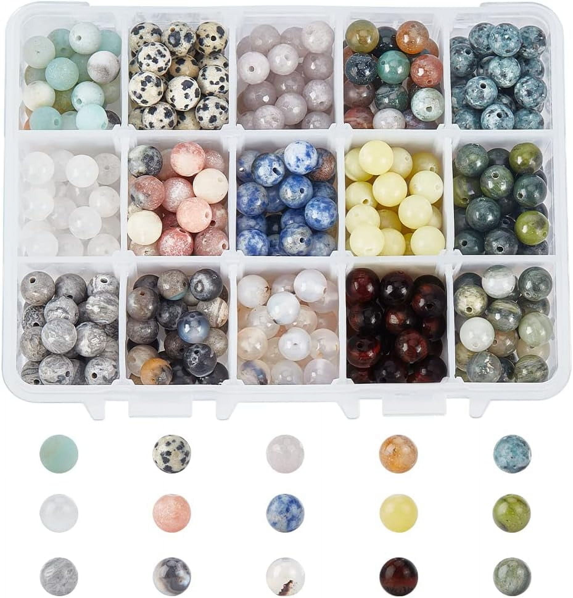 1box 375 Pcs 8mm Natural Gemstone Beads 15 Styles Round Natural Loose Beads Natural Stone Spacer Beads for DIY Bracelet Necklaces Jewelry Making 1box