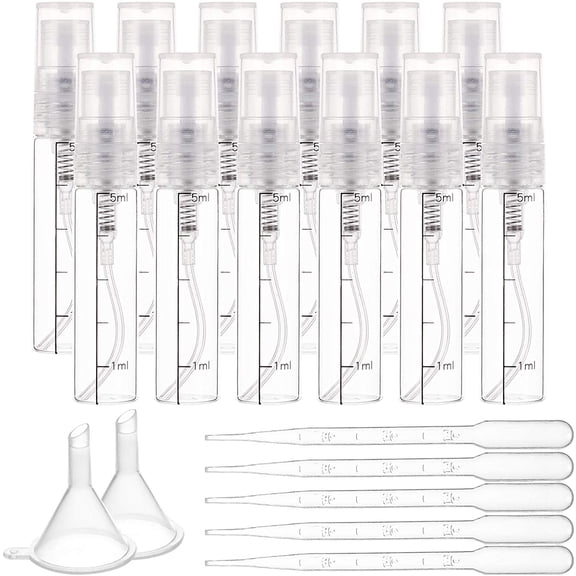 1box 38PCS 5ml Clear Empty Portable Glass Spray Bottles Fine Mist Atomizer with Plastic Dust Cap Refillable Bottle Clear