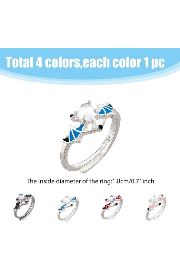 1box 3pcs 3 color Acrylic Beaded Bat Adjustable Rings Silver Alloy Stackable Rings Mixed color Inner Diameter: 17.9~22mm 1pc/color