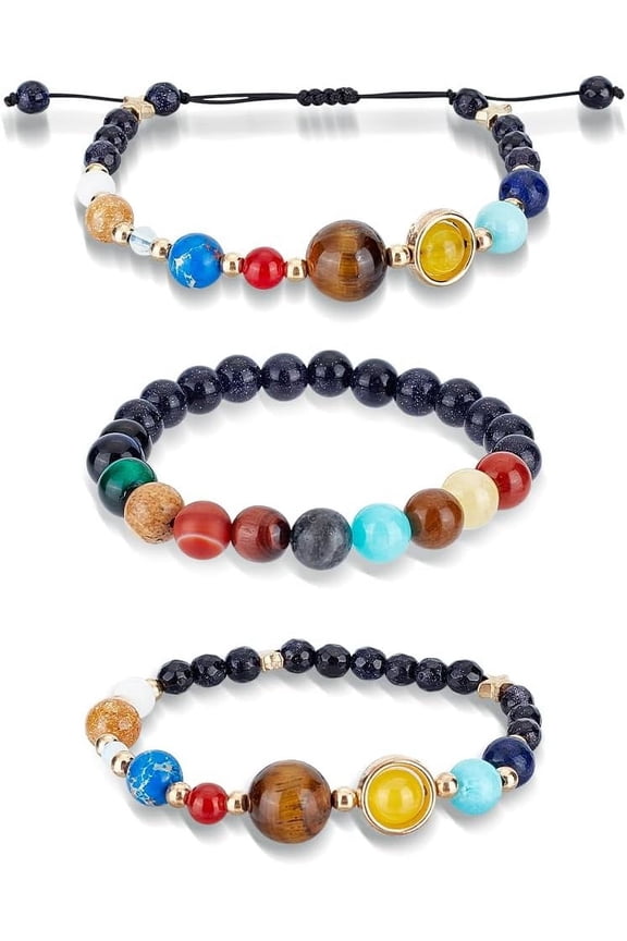 1box 3pcs Planet Bracelet Women Solar System Bracelet Universe Galaxy The Eight Planets Guardian Star Natural Stone Beads Bracelet Bangle Unisex Jewelry Gifts