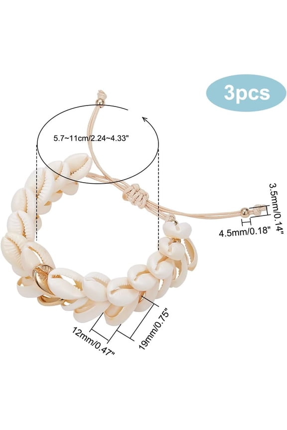 1box 3pcs Puka Shell Anklet Shell Bracelets Beach Cowrie Pooka Bracelets Charm Women Adjustable Seashell Bracelet Summer Sea Beach Bracelet Mermaid Jewelry Costume for Women