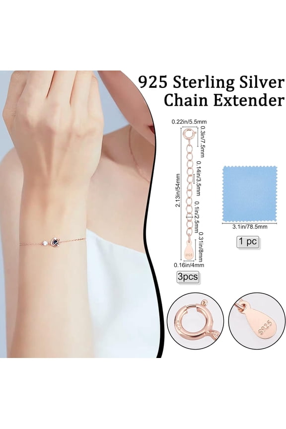 1box 3pcs Rose golden Necklace Extenders Bracelet Anklets Extender Chain with Spring Ring Clasps and Polishing Cloth for Jewelry Making
