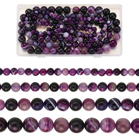 1box 4 Strands 4 style Striped Agate/Banded Agate Bead Strands Round Dyed & Heated Grade A Purple 1strand/style