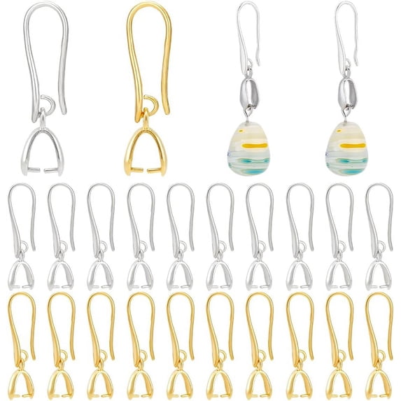 1box 4 sets 2 colors Brass Earring Hooks with Ice Pick Pinch Bails Mixed color 28mm Pin: 1mm 2 sets/color