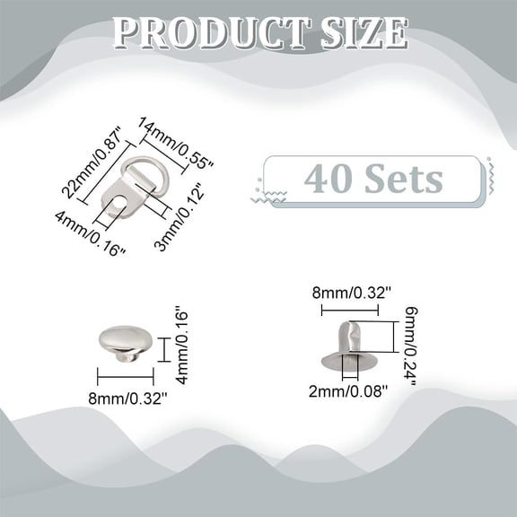 1box 40 sets Brass Boot Lace Hooks for Climbing and Outdoor Shoes with Rivets Oval Silver 22x14x3mm Hole: 4mm Button Cover: 8x4mm Rivet: 8x4mm Hole: 2mm