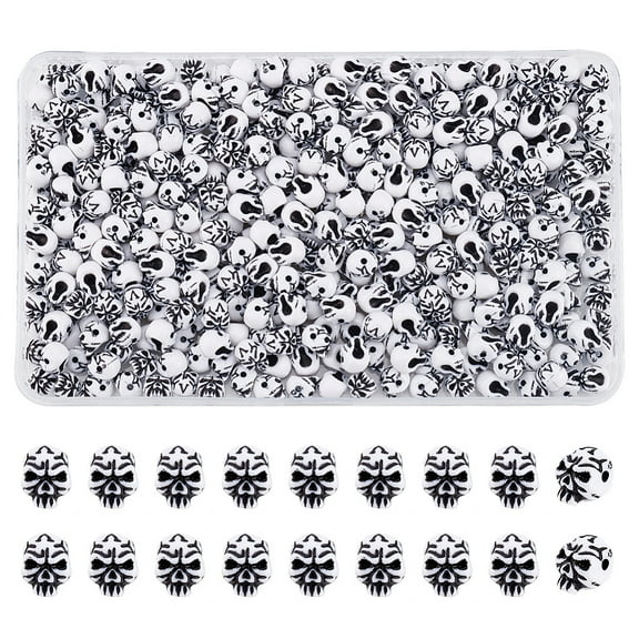 1box 400 pcs Acrylic Skull Beads White Skeleton Skull Head Beads Skull Shape Acrylic Loose Beads for Craft Jewelry Making Bracelet Necklace