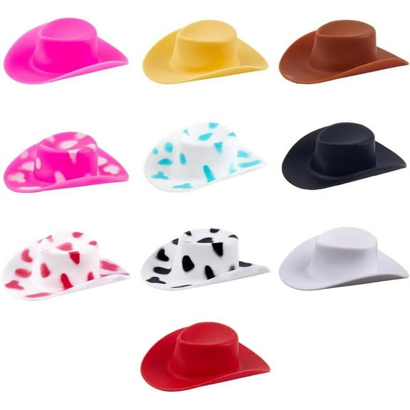 1box 40pcs 10 styles Plastic Mini Western Cowboy Cowgirl Hat Mini Cute Hat Party Dress Hat for Decoration Mixed color 54x46x16mm 4pcs/style